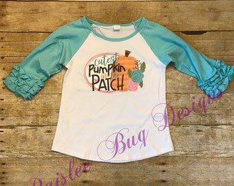 Cutest Pumpkin In The Patch Shirt, Pumpkin Patch Shirt, Halloween Shirt, Pumpkin Shirt, Pumpkin Raglan, Ruffled Raglan