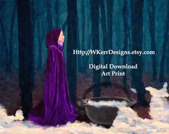 INSTANT DOWNLOAD: Solitary Witch in the Forest Art Print, Digital Download