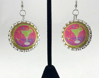 Mexican Margarita, Cinco de Mayo, Mexican Earrings, Mexican Fiesta, Happy Hour, Bottle Cap Earrings, Gift for Her