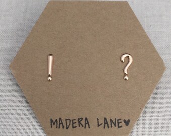 Tiny Punctuation Stud Earrings in Gold. Sterling Silver Posts. Grammar Studs. Exclamation and Question Mark Stud Earrings. Grammar Jewelry.
