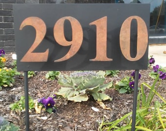 Small Address Sign Custom Metal Sign w/ Floating Numbers 12" x 6" House Numbers Plate Plaque