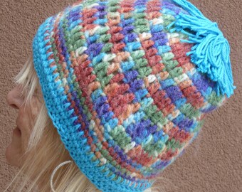 Women's chemo beanie hat, original winter crochet hat, women's skullcap with a pom pom, brighten up a life with a cute winter hat
