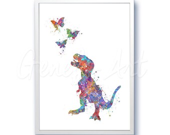 Dinosaur Baby Tyrannosaurus T-Rex Watercolor Art Print - Dinosaur Watercolor Art Painting - House Warming Gift