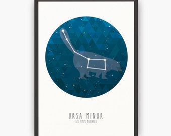 Ursa minor print, Ursa minor, Ursa minor art, Constellation art, Nursery art, Nursery print, Wall art, Kids illustration, Kids art