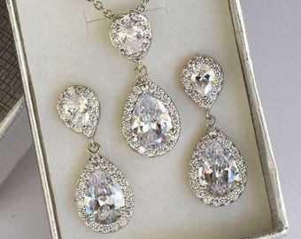 Zirconia Bridal Jewelry Set, Wedding Jewelry Set, Cubic Zirconia Jewelry set, Prom Jewelry set, Bridal earring, Bridal necklace