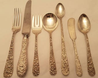 Set of Stieff Rose sterling silver flatware 210 pieces