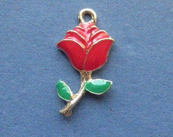 5 Rose Charms - Rose Pendant- Rose - Flower Charm - Enamel - 24mm x 12mm -- (No.117-11115)