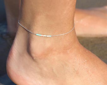 Ultra thin sterling silver anklet - Mint anklet - Ankle bracelet beach - ankle bracelet silver - anklet beach jewelry - delicate thin anklet