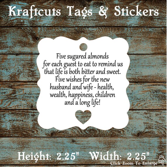 Favor Tags, Jordan Almond Favor Tags, Sugared Almond Favor Tags, Italian Wedding Favor Tags, Square Victorian Heart Cut Out - Qty: 30 Tags
