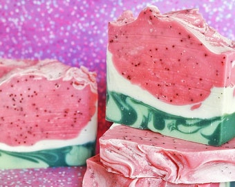 Watermelon soap / unique soap / summer / exfoliating soap / bath time / party favor / dry skin / fancy soap / fake food soap