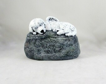 Ceramic Engraved Poodle Mix Painted Cremation Urn - hand made pet urn