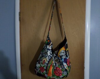 Handmade Contigo/Skulls/Cross Body Xlarge Hobo bag/Diaper Bag/Flea Market Bag