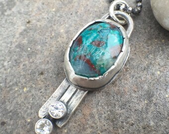 Sterling Silver Chrysocolla White Topaz Necklace