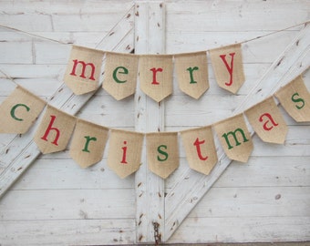Merry Christmas Burlap Banner, Merry Christmas Bunting, Christmas Decor, Holiday Decor, Burlap Bunting Garland, Rustic Christmas, Photo Prop