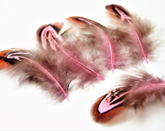 Lot of 10 natural pheasant feathers pink , 4-9 cm