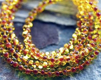 2x4mm Topaz Farfalle Seed Beads, Preciosa seed beads, Czech glass seed beads, Peanut seed beads, Sunny Topaz & Rust lined (50g)