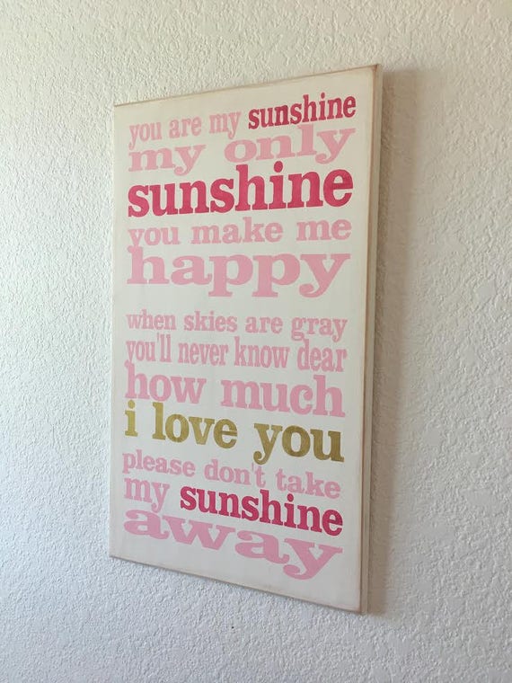 YOU are MY SUNSHINE - Pink - Hot Pink - Gold on white - Painted wooden sign - Hand Painted sign - Wood sign - Girls Room - Sunshine sign