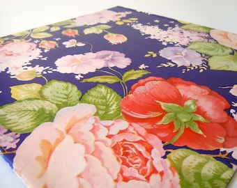 Vintage 1980 All Occasion Wrapping Paper Navy Blue Pink Floral Gift Wrap