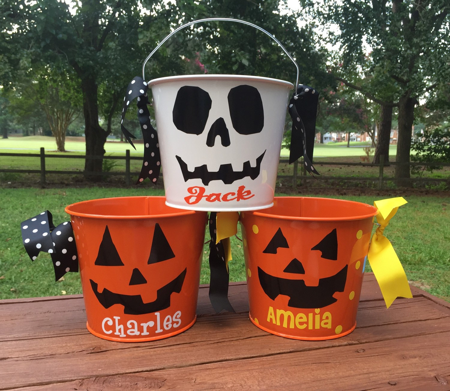 Personalized Trick Or Treat Buckets Halloween Pumpkin Kids Name Gift