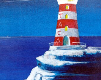 Lighthouse and Sea ACEO, 4 Artist Trading card set free shipping-ACEO lighthouses and sea, set of 4 postcards free Shipping