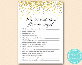 What did the Groom Say, What did he say about her, Newlywed Game, Gold Bridal Shower, Gold Bachelorette Game, Gold Wedding Shower BS46 MP