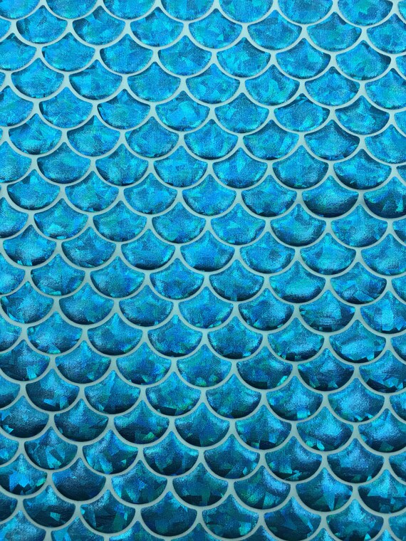 4 way stretch light blue/turquoise mermaid fish scales foil