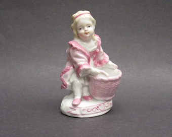 Vintage Victorian Girl Holding Basket Bobby Pin Holder (E9522)