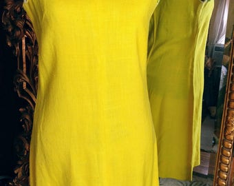 Vintage 1960's Lemon Yellow Bleeker Street Linen Dress
