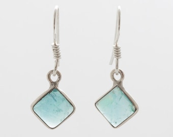 Apatite Tile 925 Silver Earrings - Apatite Earrings - Handmade Jewellery - Dangle & Drop Earrings - Gemstone Earrings