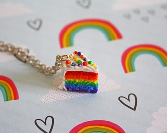 Miniature Food, Polymer Clay Charms, Cake Necklace, Kawaii Necklace, Cake Jewelry, Bff Gift, Gay Pride, LGBT, Rainbow Necklace