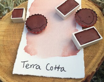 Terra Cotta. Half pan, full pan or bottle cap of handmade watercolor paint