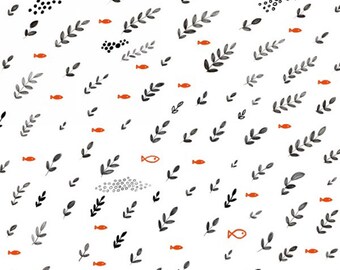 Swim Team - Swimming Fish in White - Half Yard