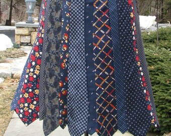 Silk Necktie Skirt - Repurposed Necktie Skirt - Silk Skirt - Symphony in Blue