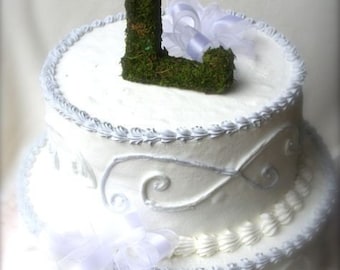 Moss covered 6 inch letter initial Wedding Cake Topper