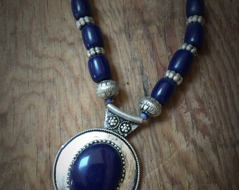 Vintage Navy Beaded Statement Necklace