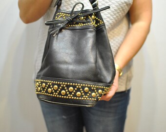Vintage LEATHER BUCKET BAG , women's leather bag..............(569)