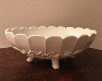 Vintage Milk Glass White Scalloped Bowl with Feet