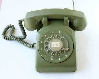 Vintage green rotary phone Classic desk phone Old telephone Retro dial phone 70's 80's Retro home decor vintage photo movie prop