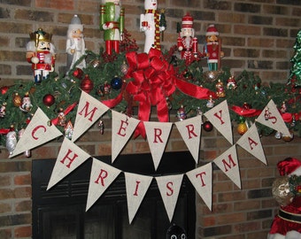 Merry Christmas Banner ... Burlap Banner .... Holiday Decoration ... Merry Christmas