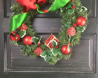 Christmas Wreath Red and Green with Drum
