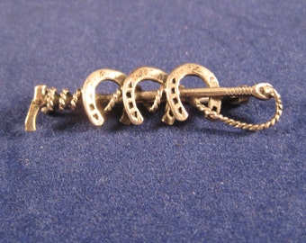 Sterling Horseshoe and Riding Crop Brooch