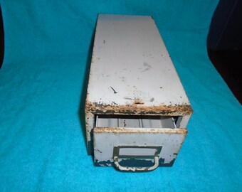 3 x 5 card metal file box. card file box. File box. Metal box. Metal bin. Metal file box