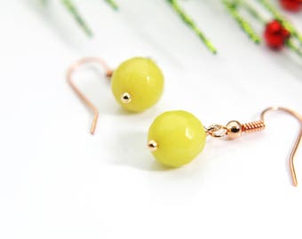 Yellow Jade Earrings Natural Dyed Jade Earrings Dyed Natural Jade Earrings Dyed Faceted Gemstone Jewelry Rose Gold Christmas Gift