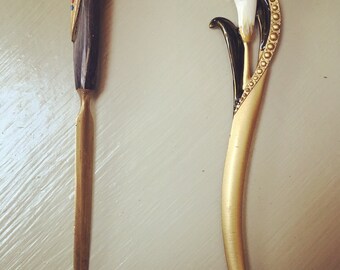 2 vintage brass letter openers handpainted