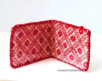 Bohemian Metro Card Wallet, Boho Wallet, Boho Brown Red Print Metro Card Wallet