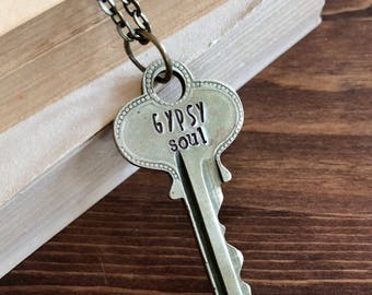 Gypsy Soul Key Necklace - Vintage Key Pendant - Word Key Necklace - Old Key Jewelry - Gypsy Soul Jewelry - Boho Chic Jewelry