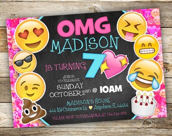 Emoji Birthday Invitation, Emoji Girl Invitation, Emoji Birthday Party, Emoji Party OMG Tween Birthday Party, Emoji Invitation, Printable