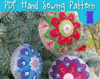 Felt Holiday Ornament PDF Sewing Pattern - hand embroidered designs heirloom wool hand stitched christmas solstice pine tree fir tree