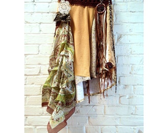 Boho skirt asymmetrical hippie skirt altered couture repurposed clothing eco friendly festival clothing gypsy skirt