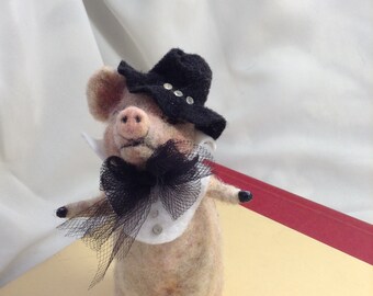 Pig Nation Pimp Pig 100% Needle Felted Wool Sculpture